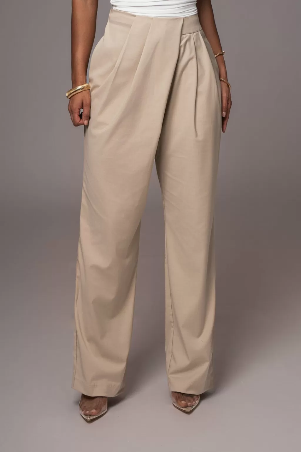 Pants*JLUXLABEL Beige Asymmetrical Draped Trousers