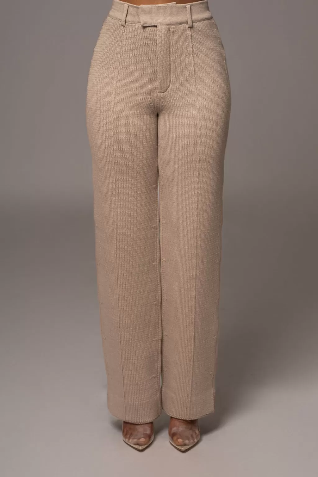 Curve Bottoms*JLUXLABEL Beige Back In Business Knit Trousers