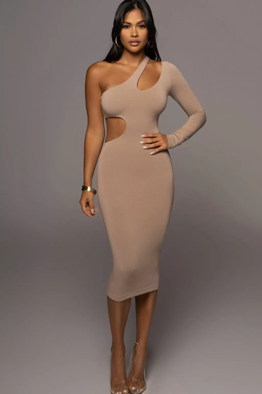 Dresses*JLUXLABEL Beige By My Side Cutout Dress