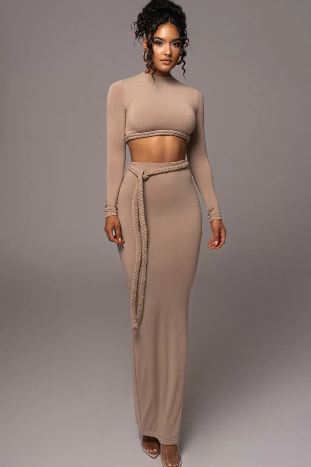 Curve Dresses*JLUXLABEL Beige City Love Two-Piece Skirt Set