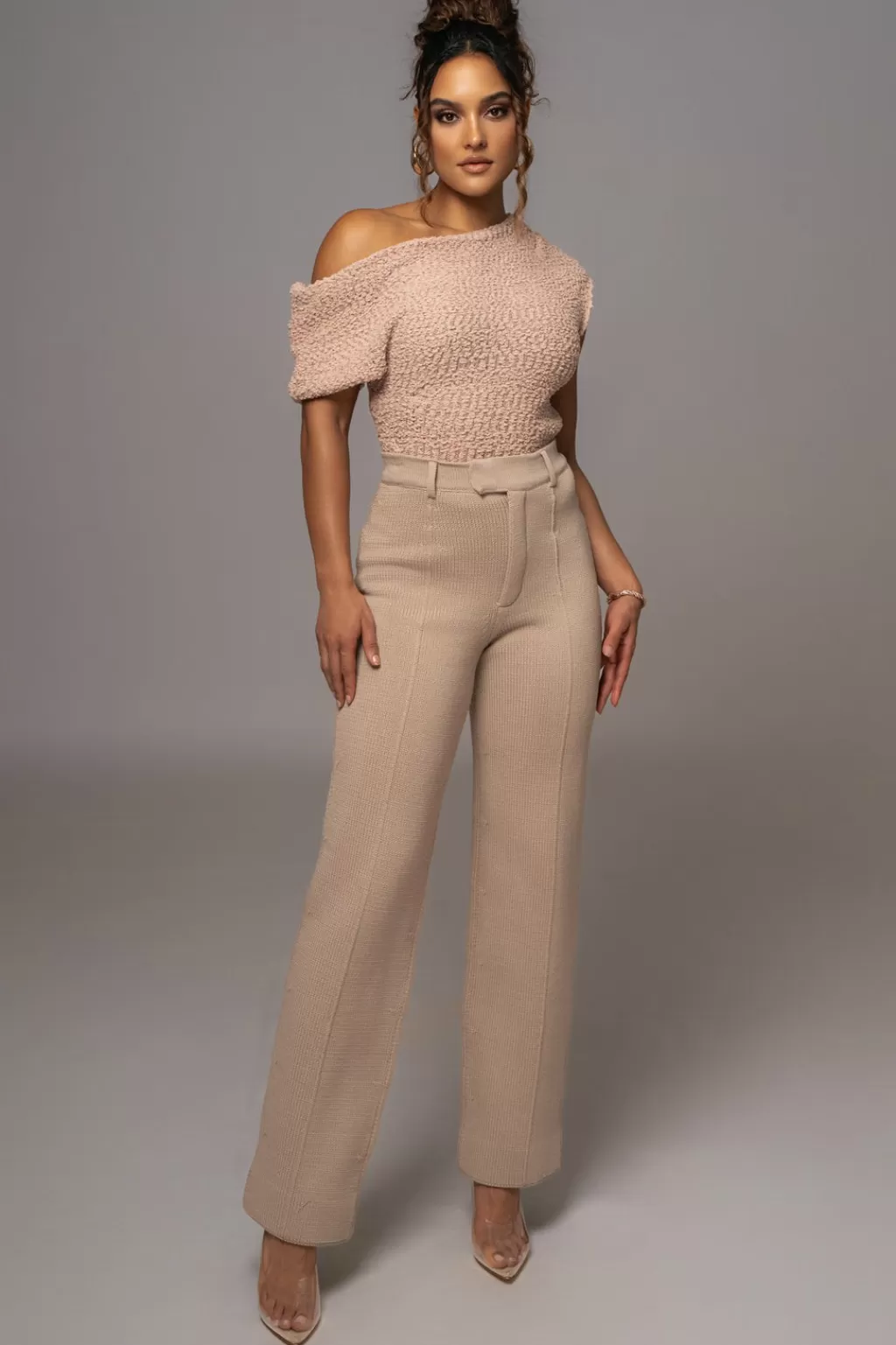 Tops*JLUXLABEL Beige Demy Asymmetrical Knit Top