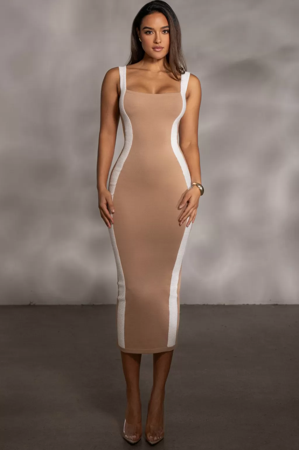 Curve Dresses*JLUXLABEL Beige Donna Knit Midi Dress