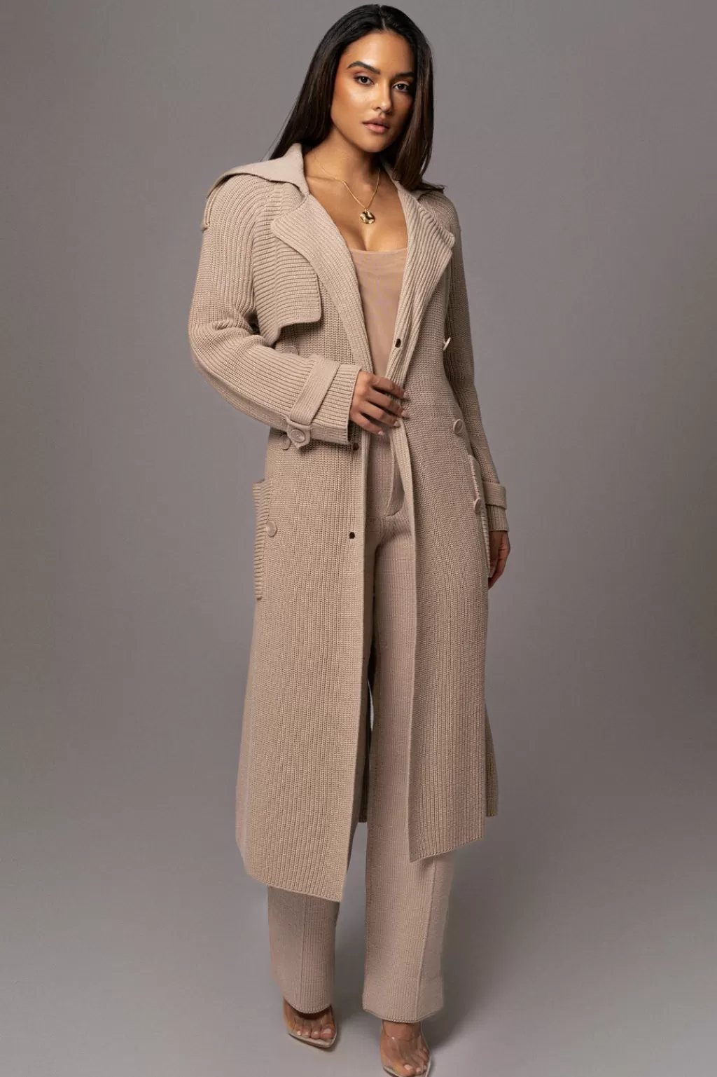 Coats*JLUXLABEL Beige Maxinne Knit Coat