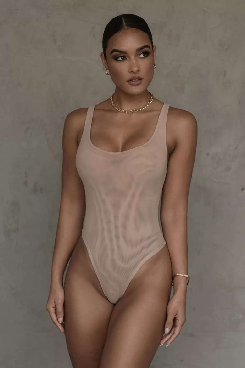 Bodysuits*JLUXLABEL Beige Mesh Essentials Tank Bodysuit Undergarment