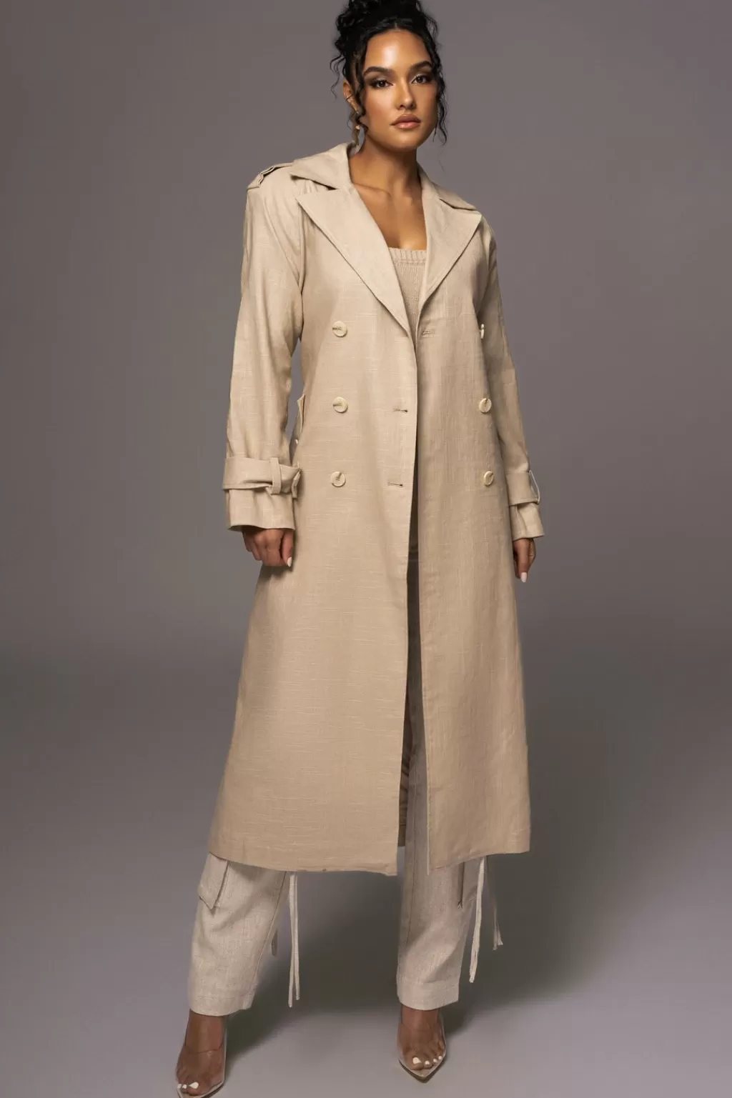 Coats*JLUXLABEL Beige One Step Closer Linen Coat