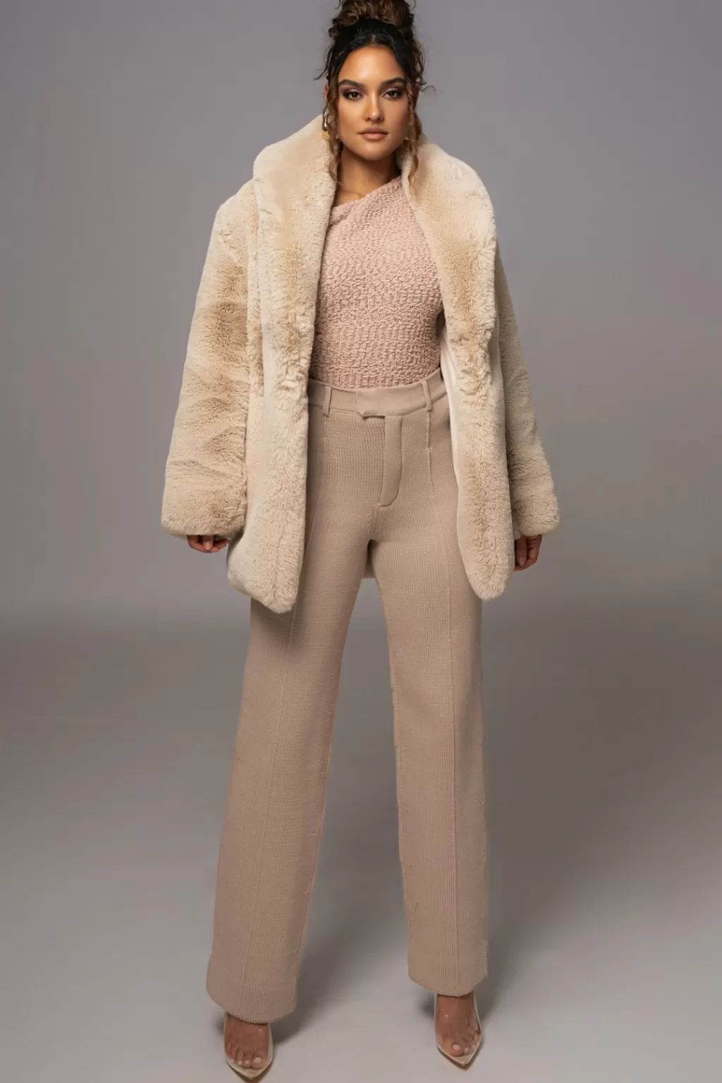 Coats*JLUXLABEL Beige Refined Faux Fur Oversized Coat