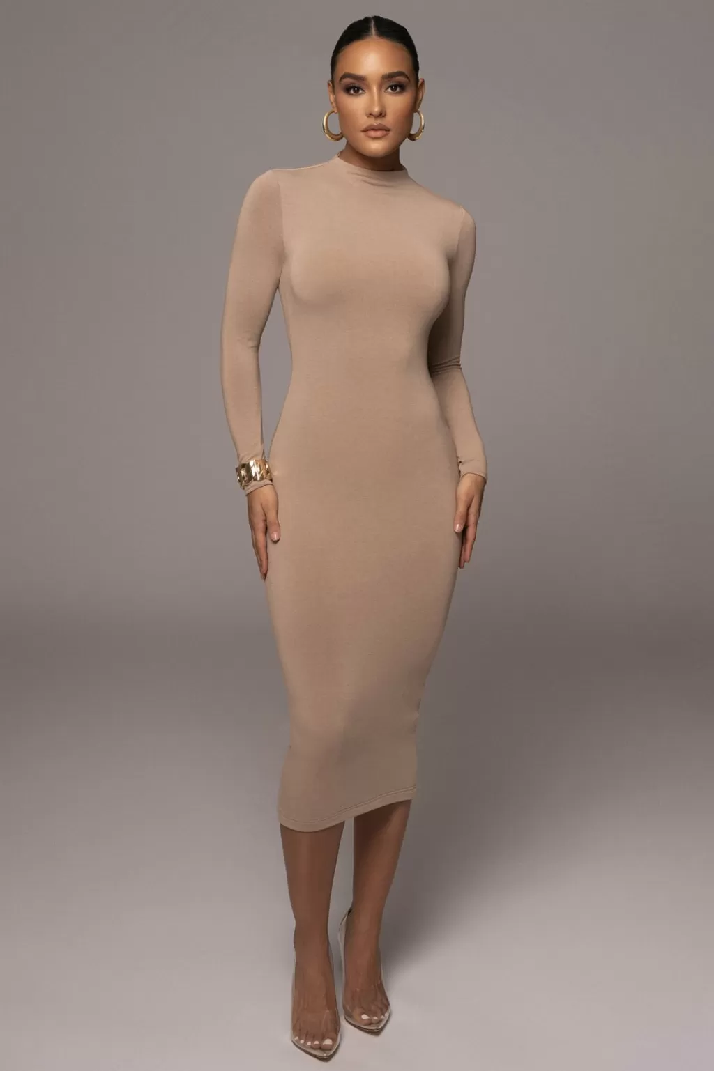 Dresses*JLUXLABEL Beige Shaye Mock Neck Dress