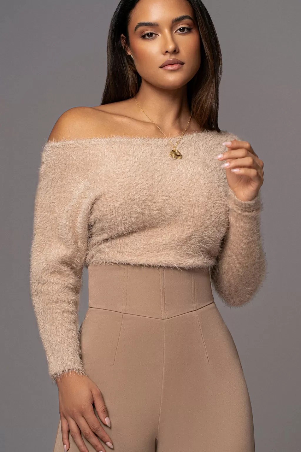 Long Sleeves*JLUXLABEL Beige Yesenia Asymmetrical Knit Top