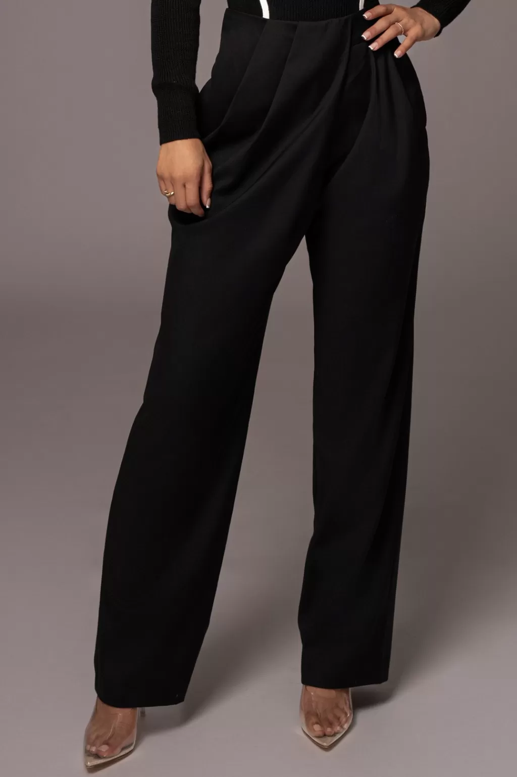 Pants*JLUXLABEL Black Asymmetrical Draped Trousers