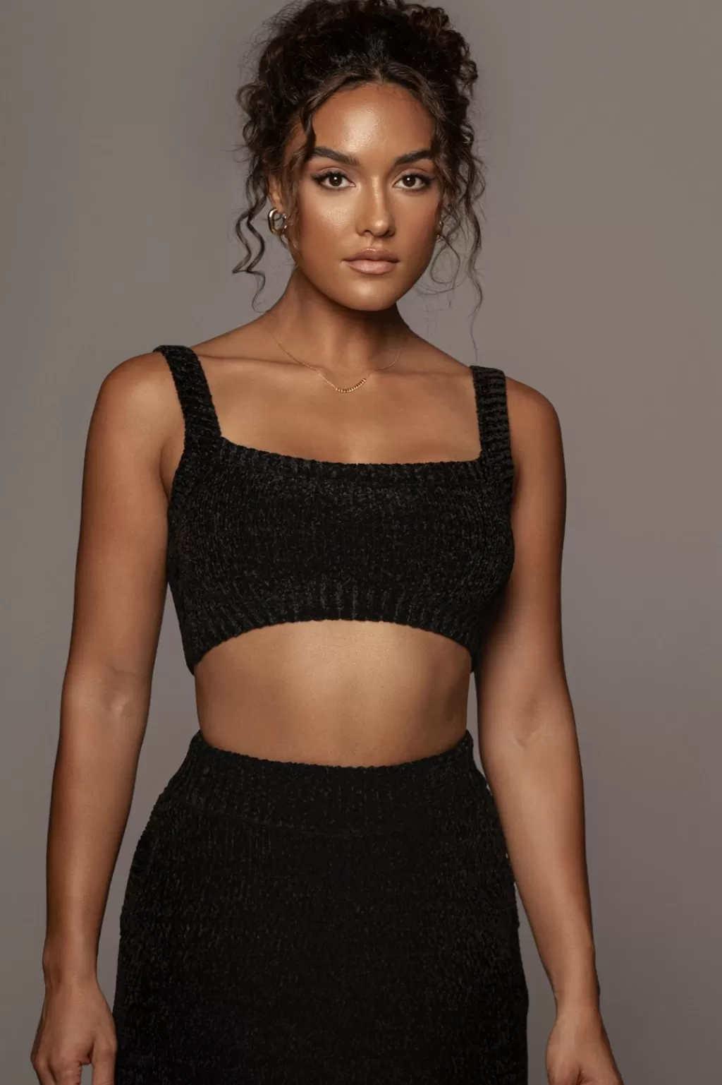 Crops*JLUXLABEL Black Gemma Crop Chenille Top