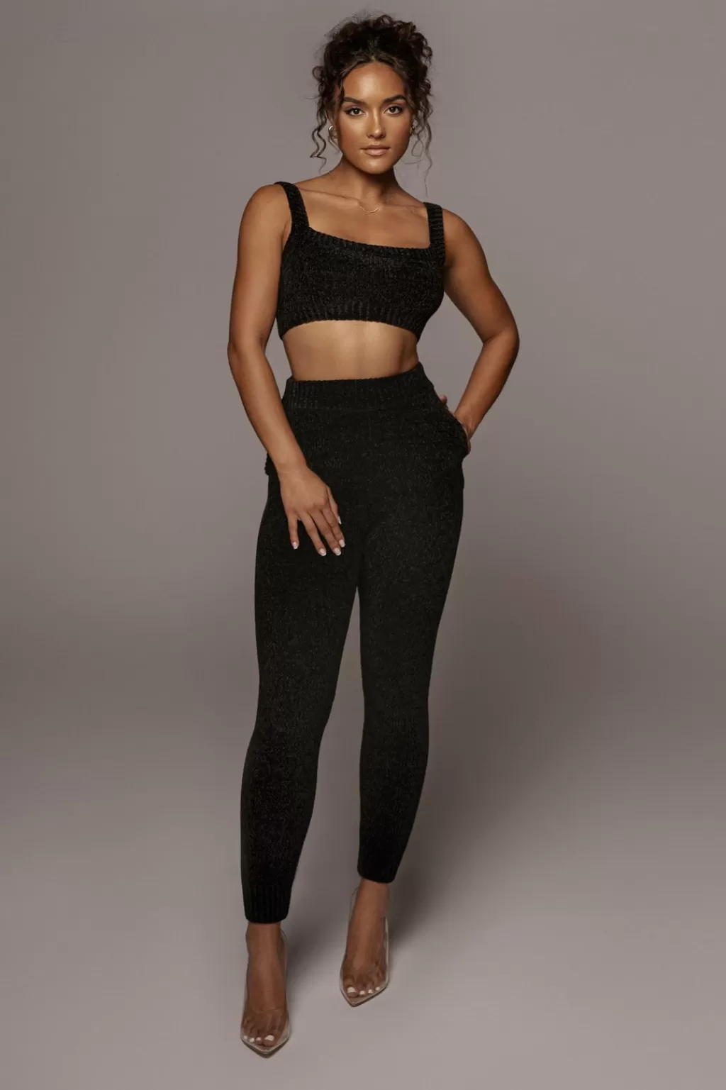 Crops*JLUXLABEL Black Gemma Crop Chenille Top