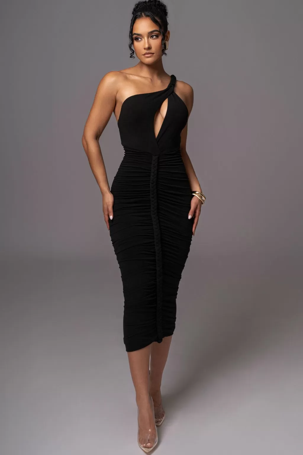 Dresses*JLUXLABEL Black Jess Ruched Midi Dress