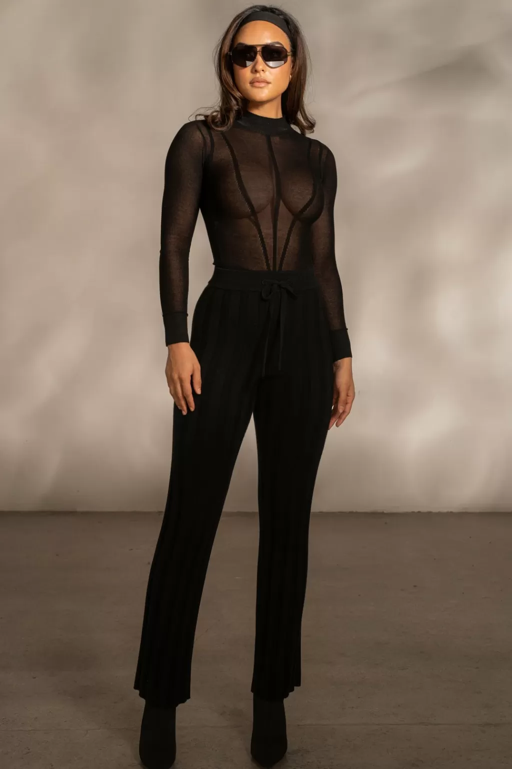 Long Sleeves*JLUXLABEL Black Lori Sheer Knit Bodysuit