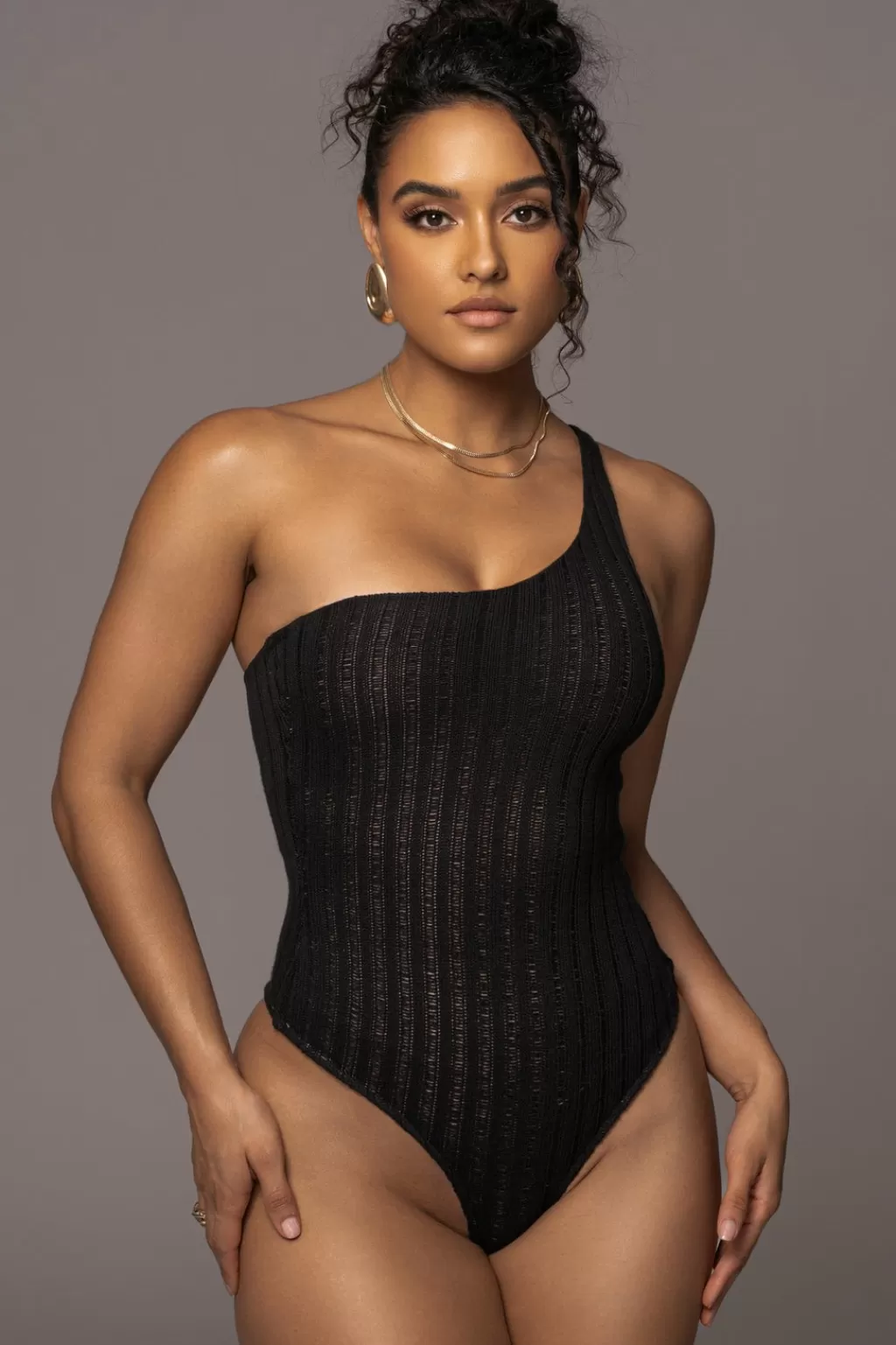 Knitwear*JLUXLABEL Black Malibu Nights One Shoulder Bodysuit