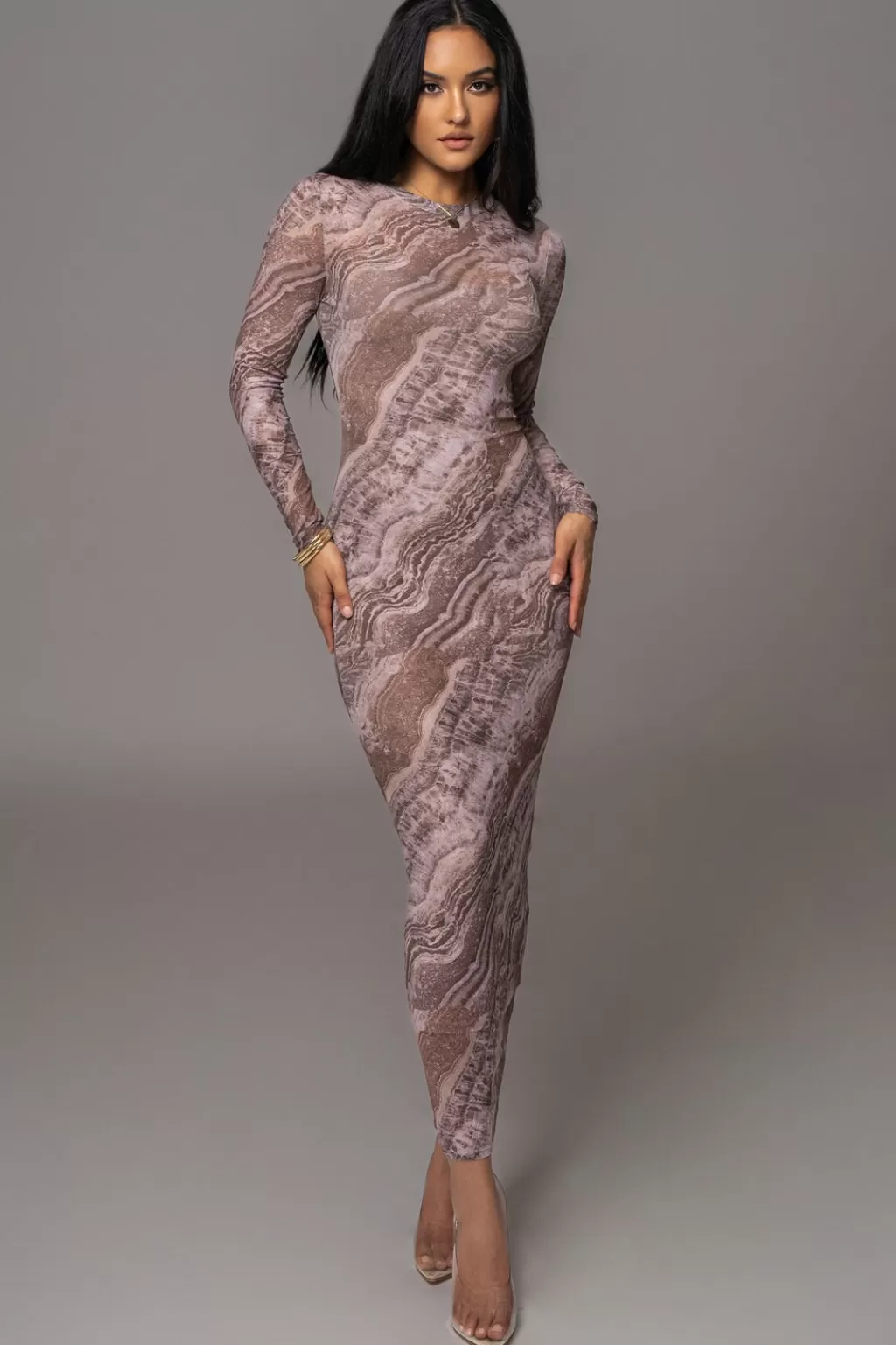 Long Sleeve Dresses*JLUXLABEL Brown Multi Solana Mesh Maxi Dress