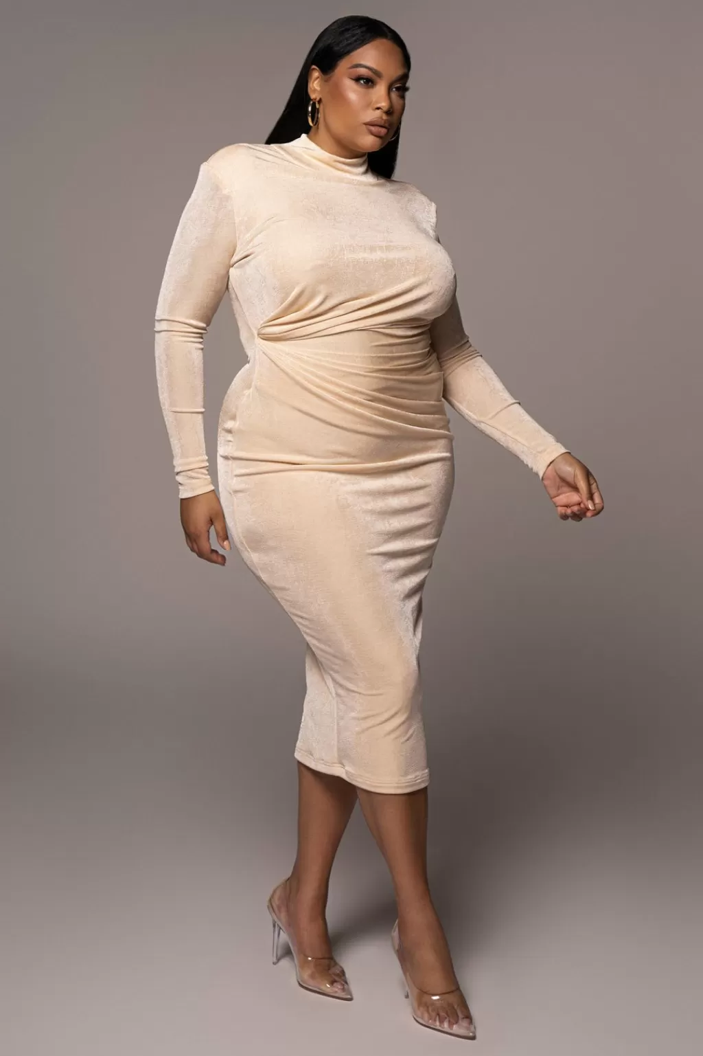 Curve Dresses*JLUXLABEL Buttercream Kara Mock Neck Dress