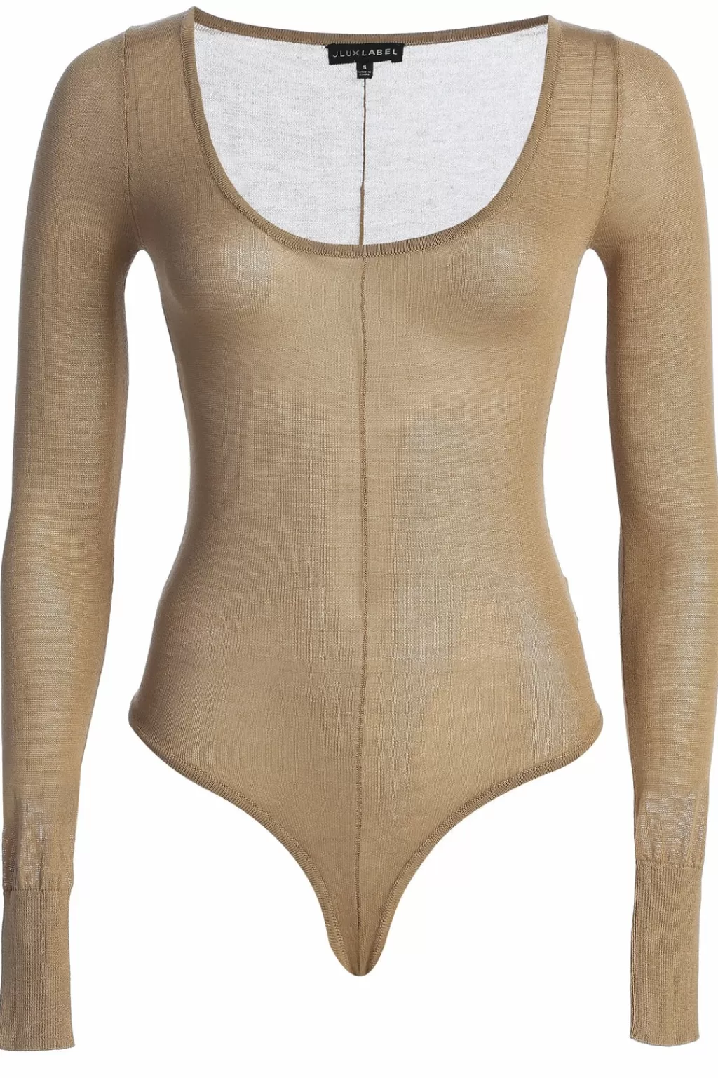 Long Sleeves*JLUXLABEL Camel Nerida Sheer Knit Bodysuit