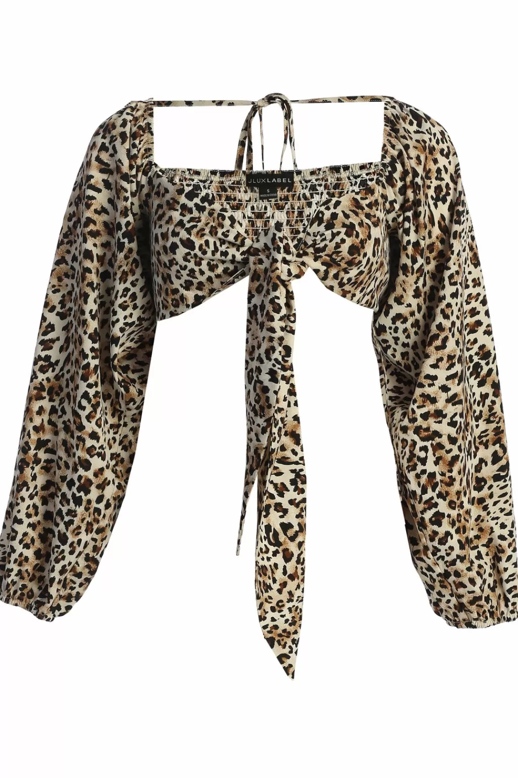 Long Sleeves*JLUXLABEL Cheetah Behati Front Tie Top