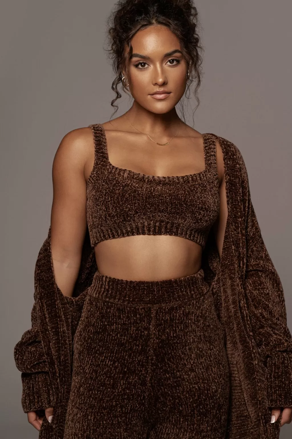 Crops*JLUXLABEL Chocolate Gemma Crop Chenille Top