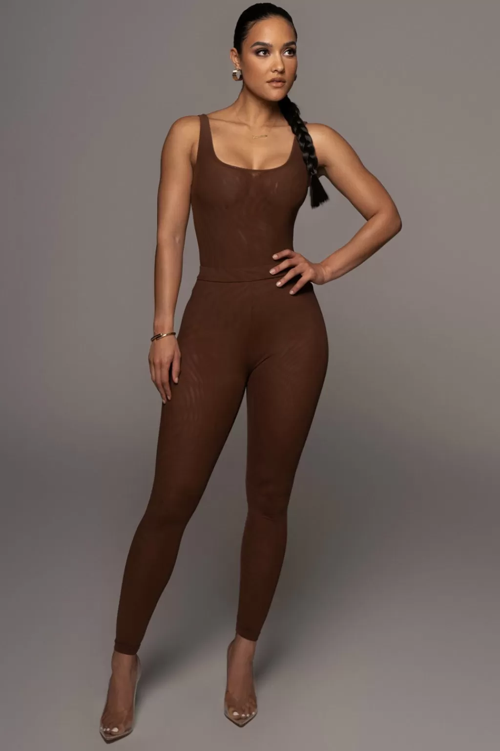 Bodysuits*JLUXLABEL Chocolate Mesh Essential Tank Bodysuit Undergarment