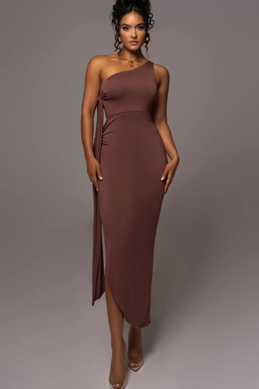 Curve Dresses*JLUXLABEL Chocolate Out Of Mind One Shoulder Dress