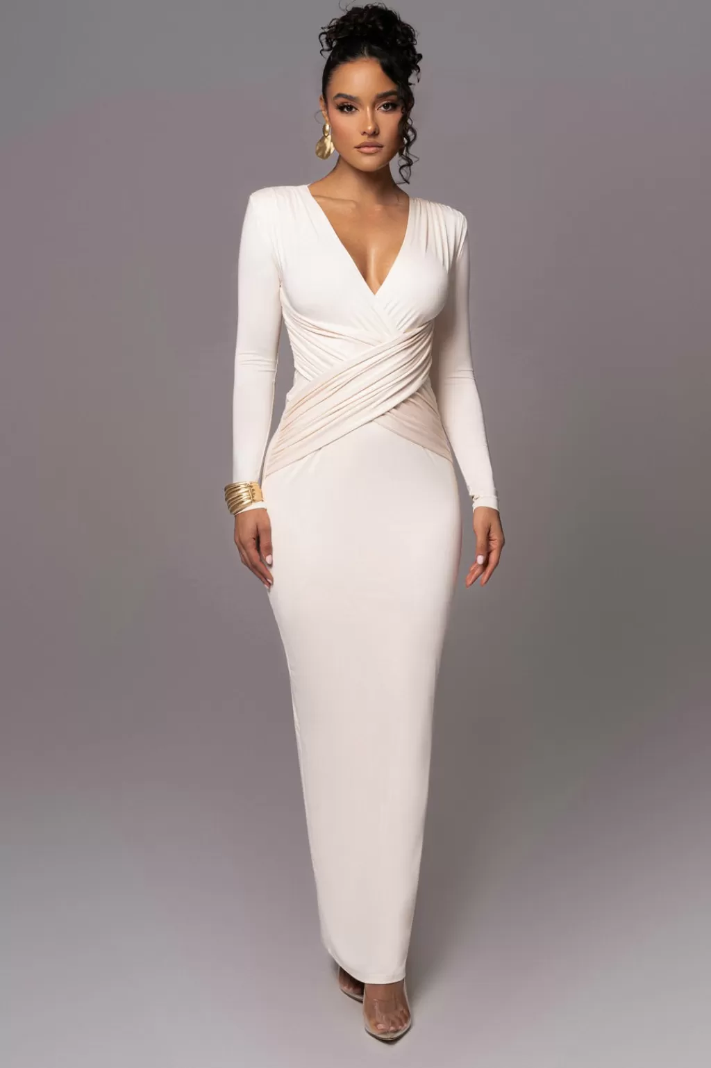 Curve Dresses*JLUXLABEL Cream Rowan Plunge Maxi Dress