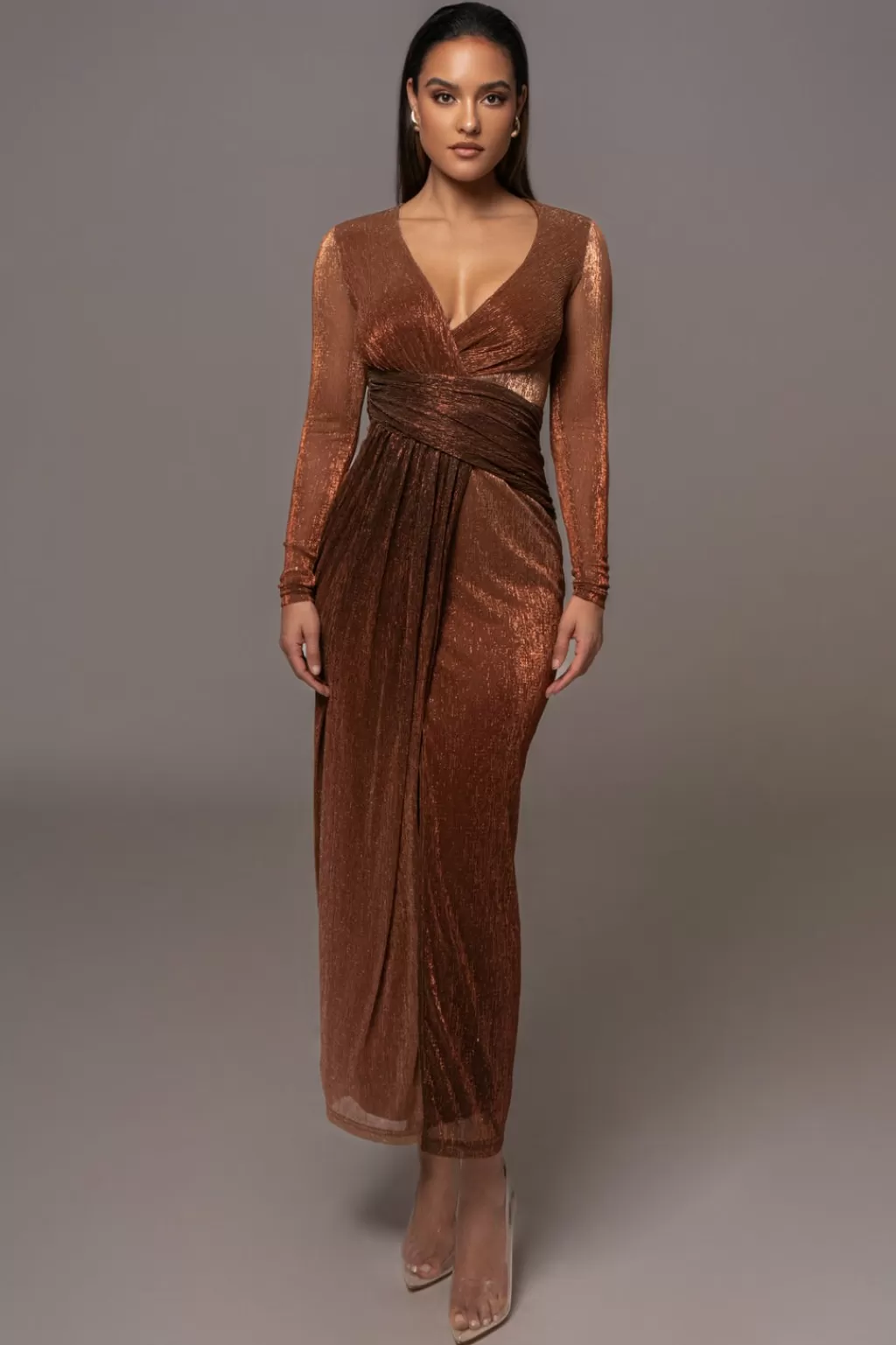 Curve Dresses*JLUXLABEL Gold Karissa Plunge Maxi Dress