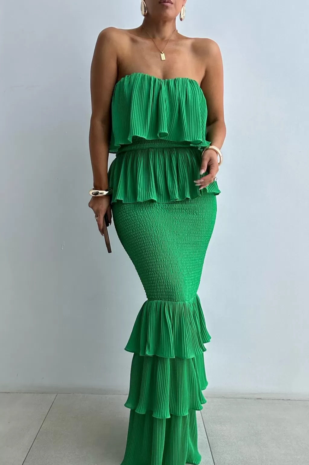 Dresses*JLUXLABEL Green Casa Blanca Ruffle Dress