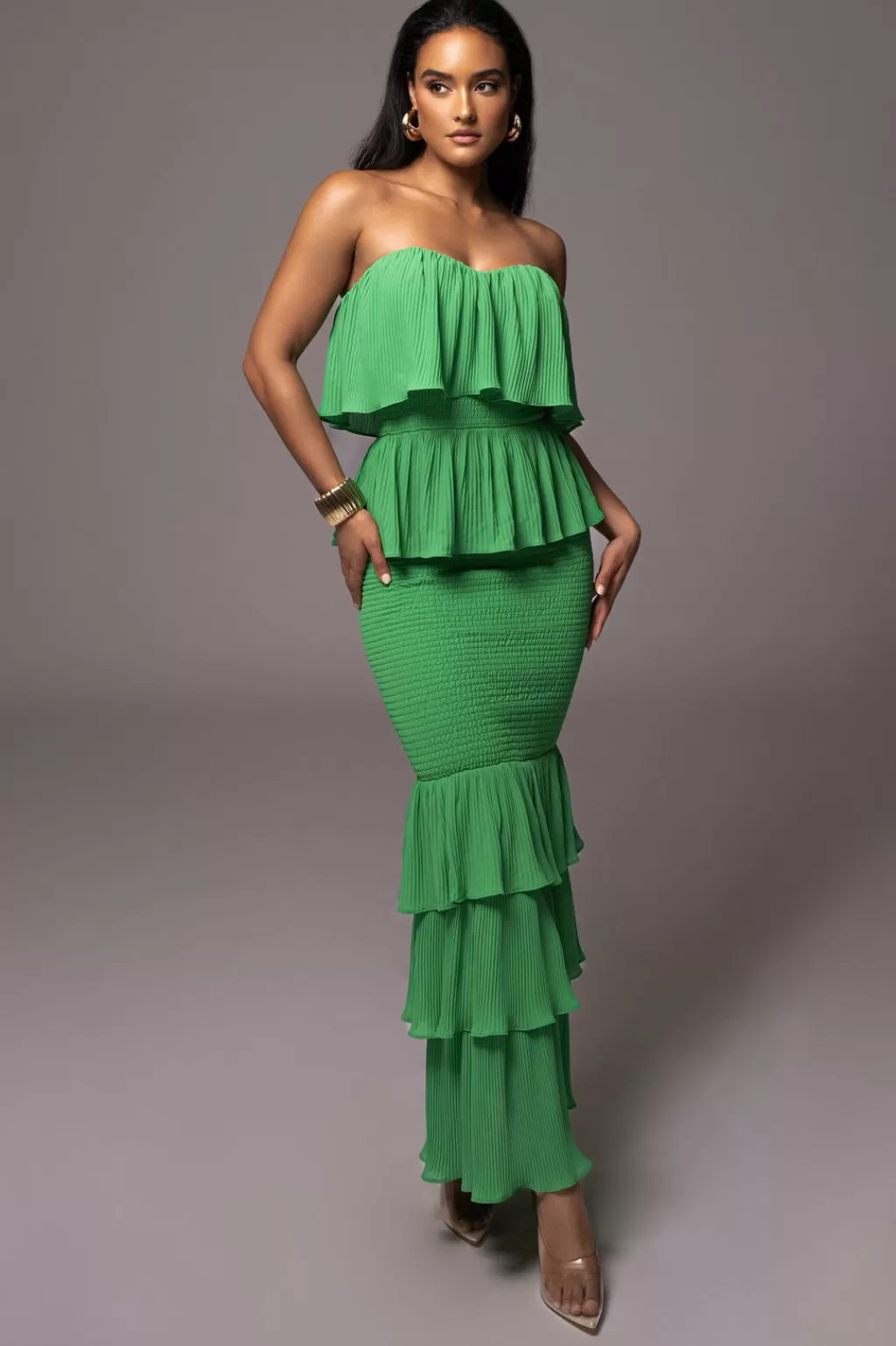 Dresses*JLUXLABEL Green Casa Blanca Ruffle Dress