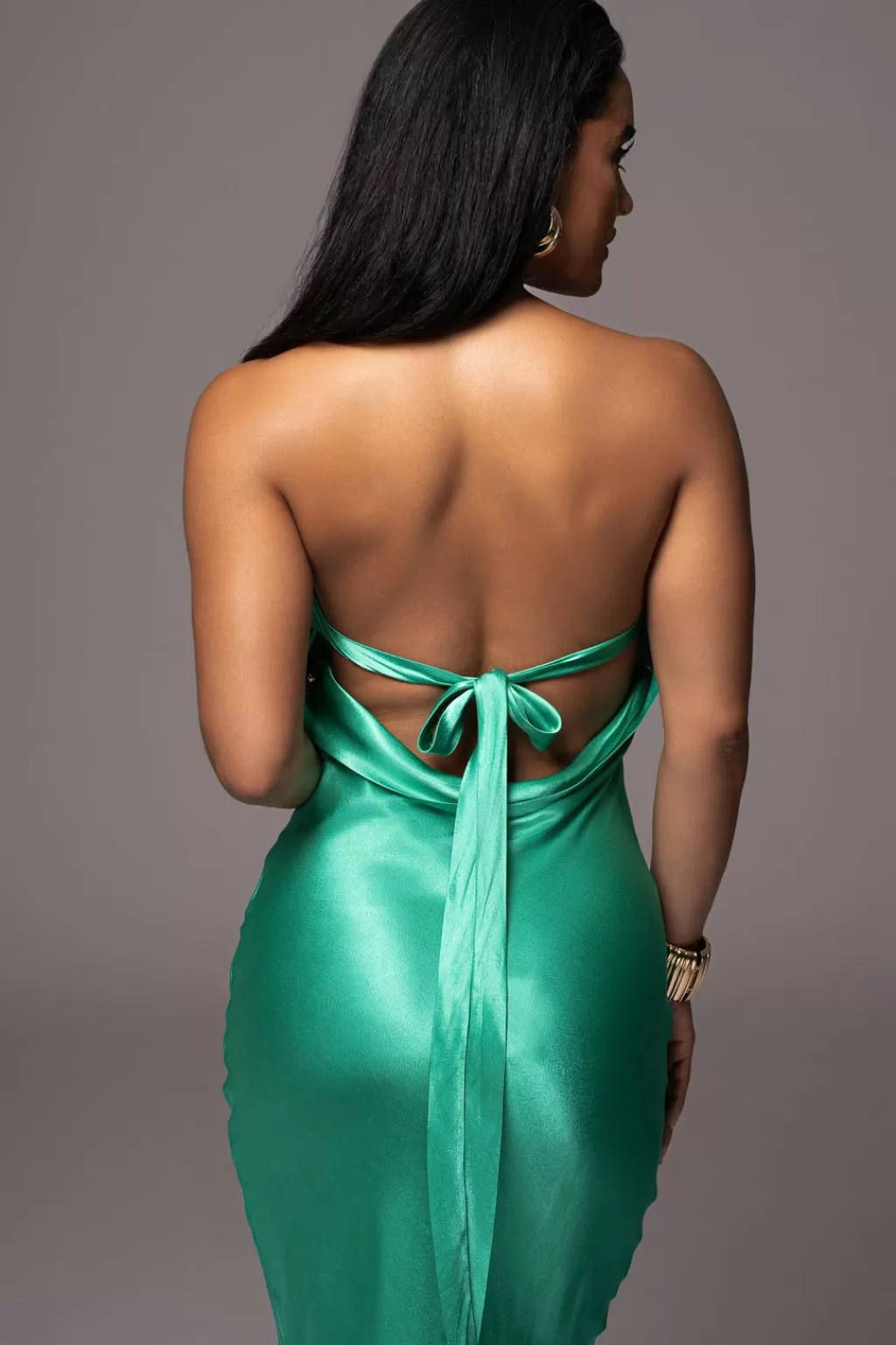 Curve Dresses*JLUXLABEL Green Irina Satin Strapless Maxi Dress