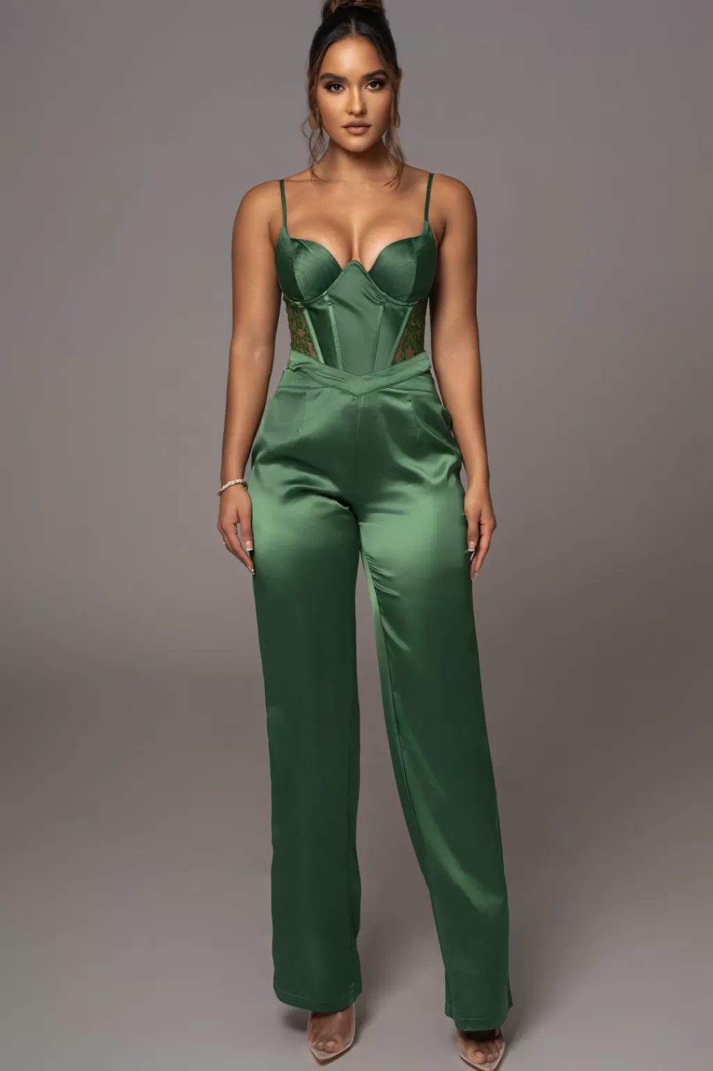 Pants*JLUXLABEL Green Joana Cutout Satin Trousers