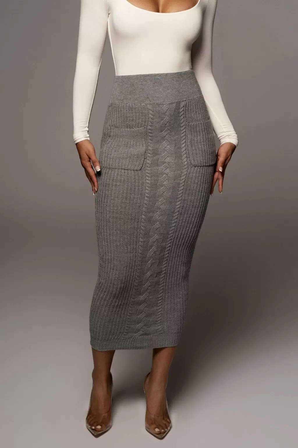 Skirts*JLUXLABEL Grey Missy Cable Sweater Midi Skirt