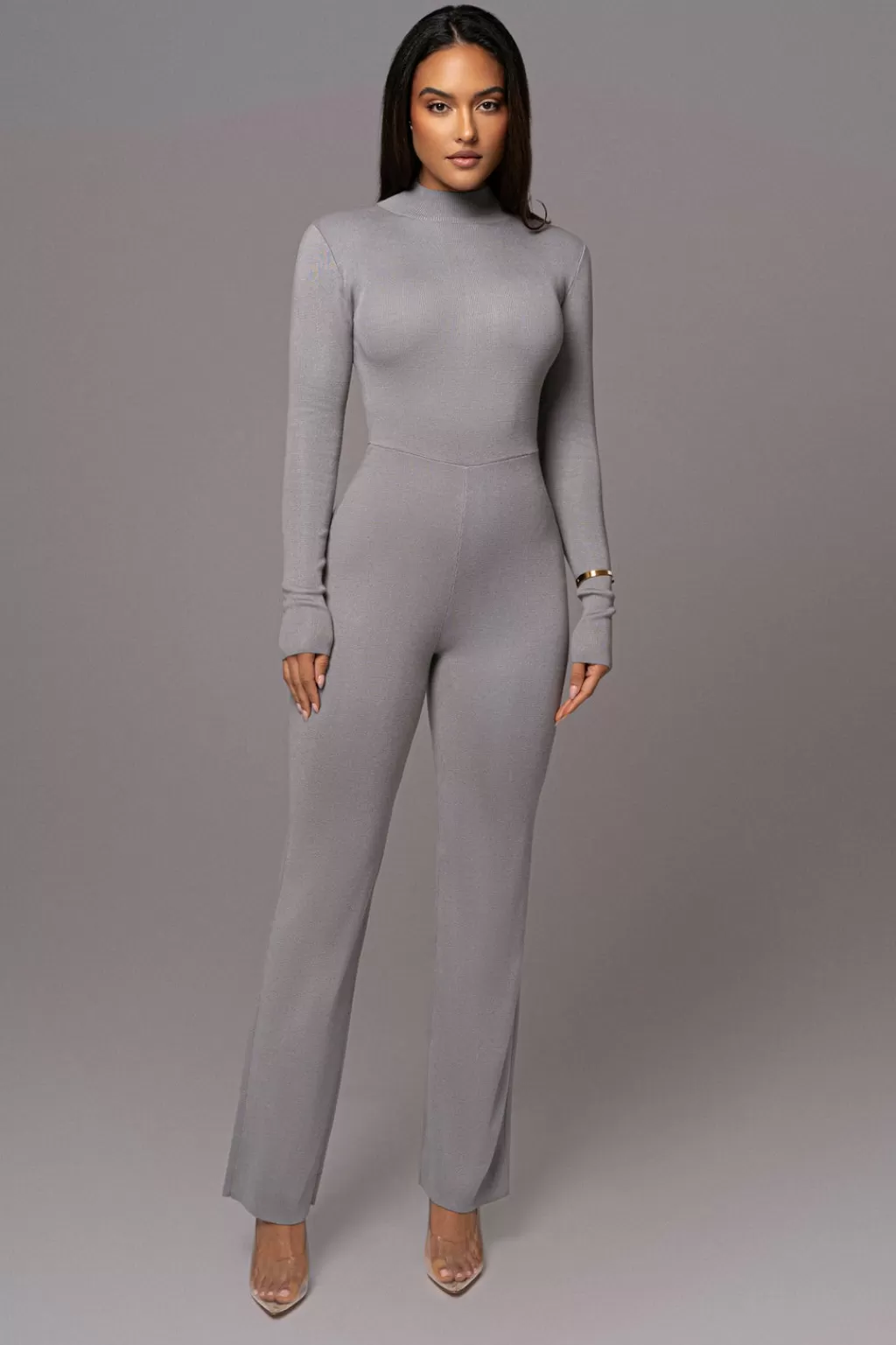 Curve Jumpsuits*JLUXLABEL Grey Noel Sweater Knit Jumpsuit