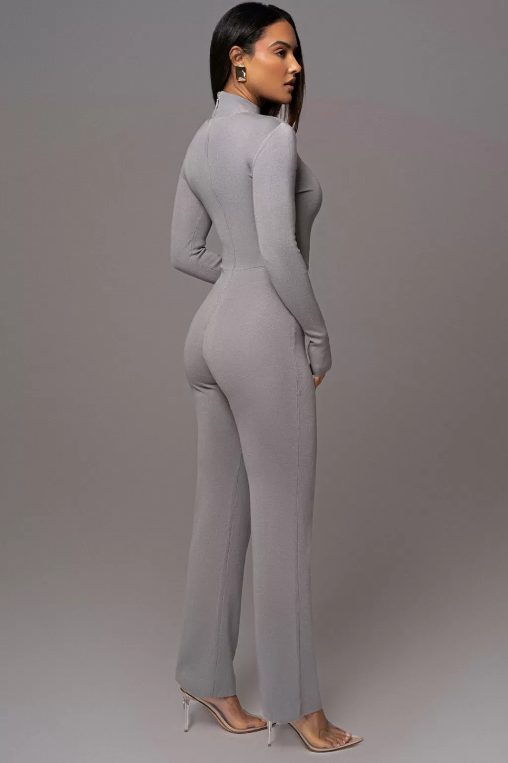 Curve Jumpsuits*JLUXLABEL Grey Noel Sweater Knit Jumpsuit