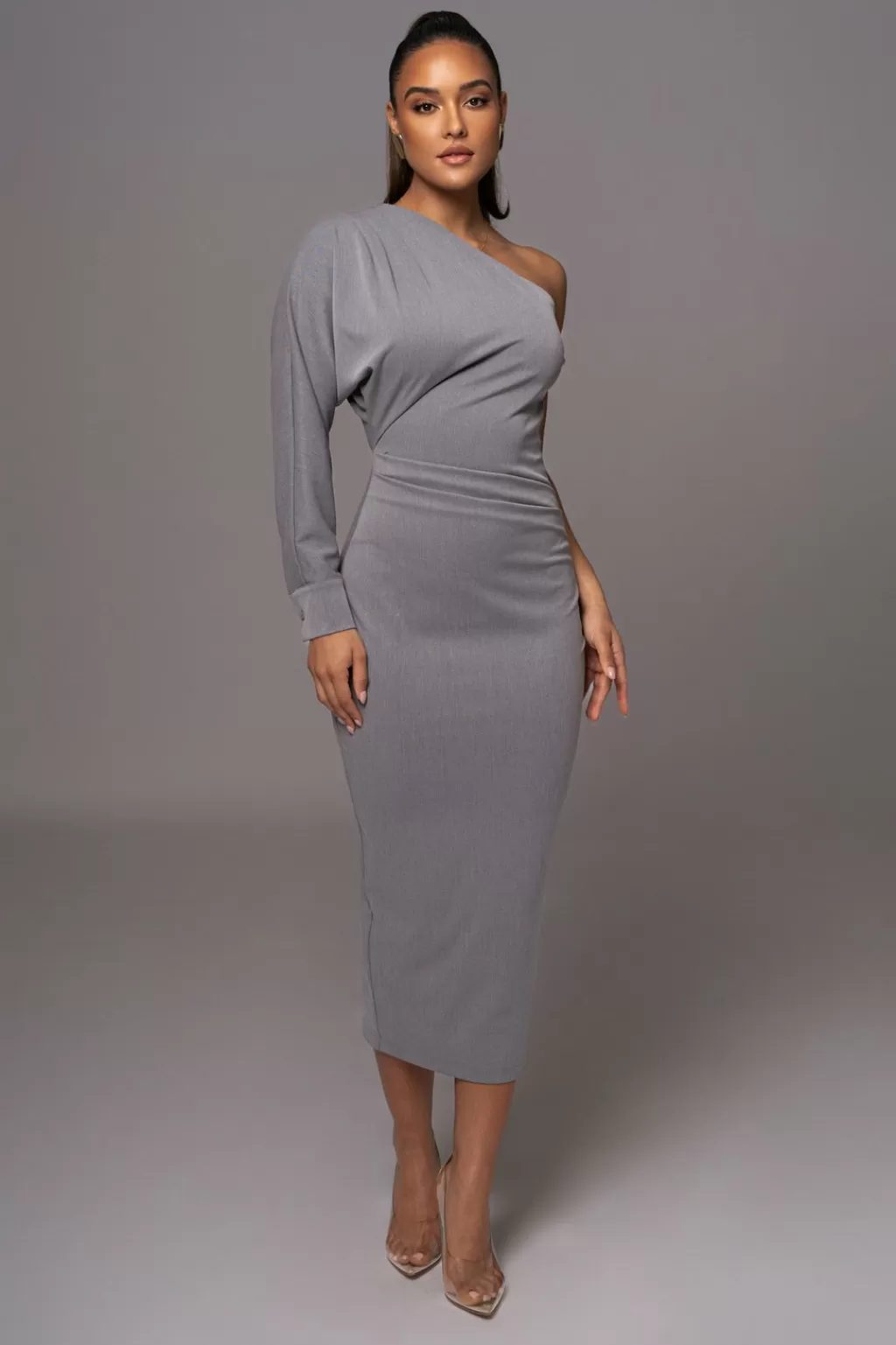 Midi Dresses*JLUXLABEL Grey Racheal One Shoulder Midi Dress