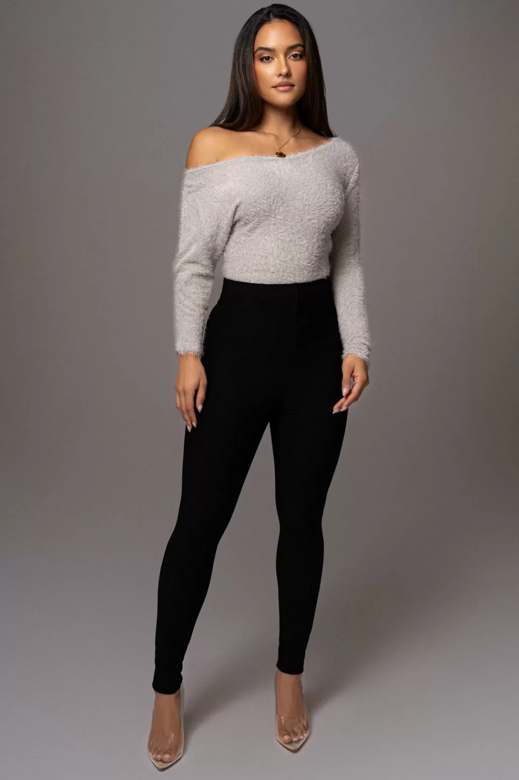 Long Sleeves*JLUXLABEL Grey Yesenia Asymmetrical Knit Top