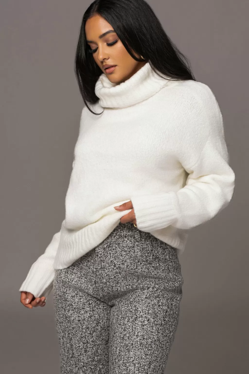 Long Sleeves*JLUXLABEL Ivory Beginnings Sweater Knit Turtleneck