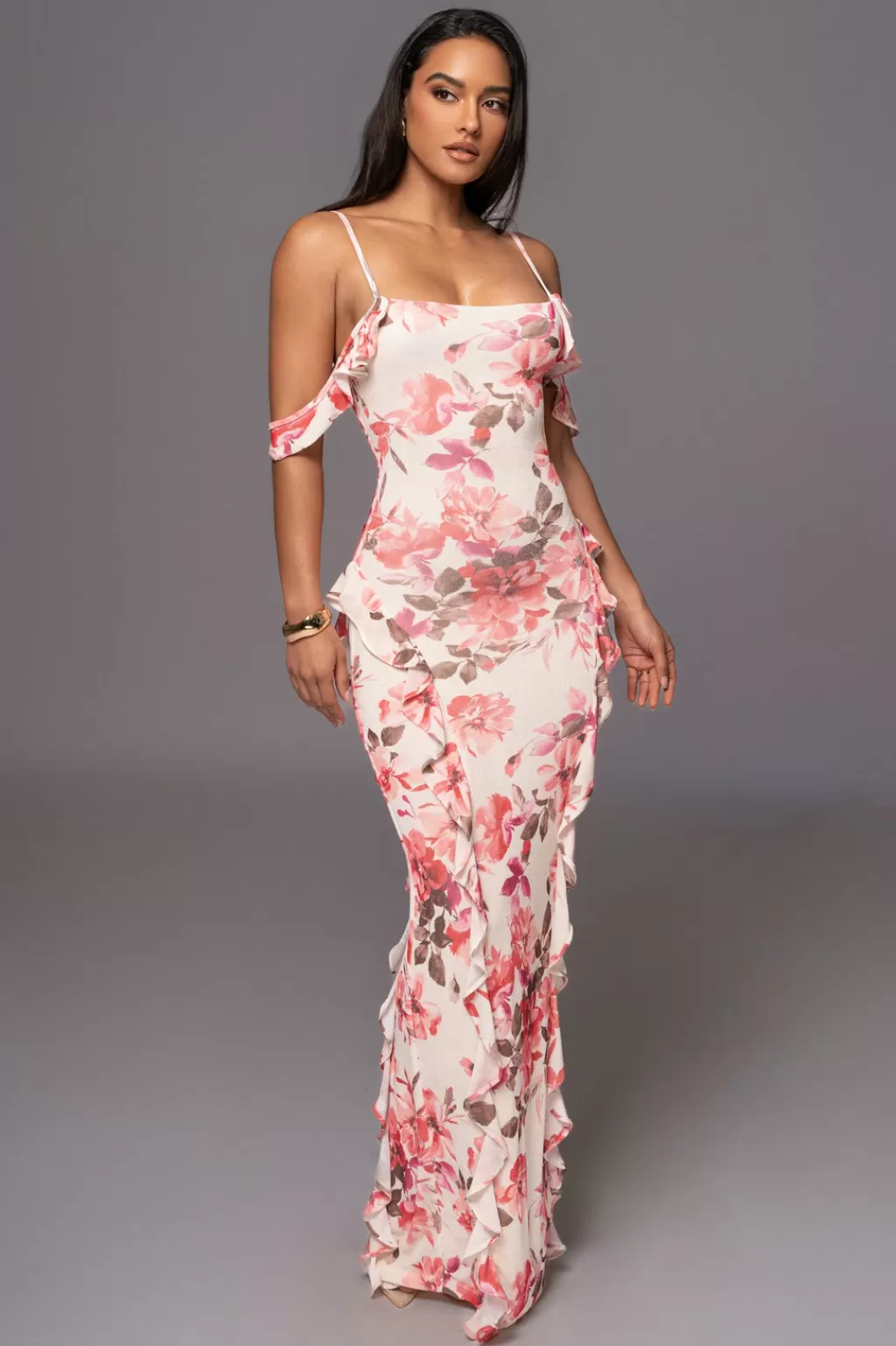 Nature'S Runway*JLUXLABEL Ivory Floral Maude Maxi Dress