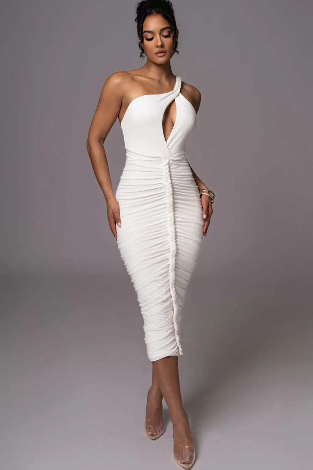 Dresses*JLUXLABEL Ivory Jess Ruched Midi Dress