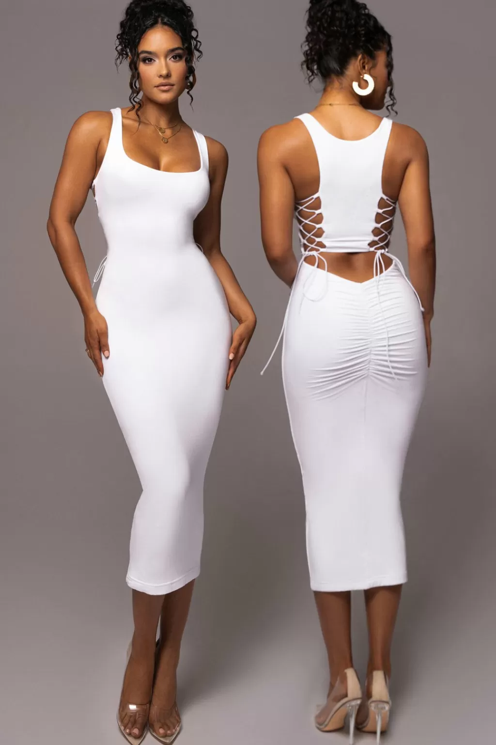 Curve Dresses*JLUXLABEL Ivory Late Nights Midi Dress