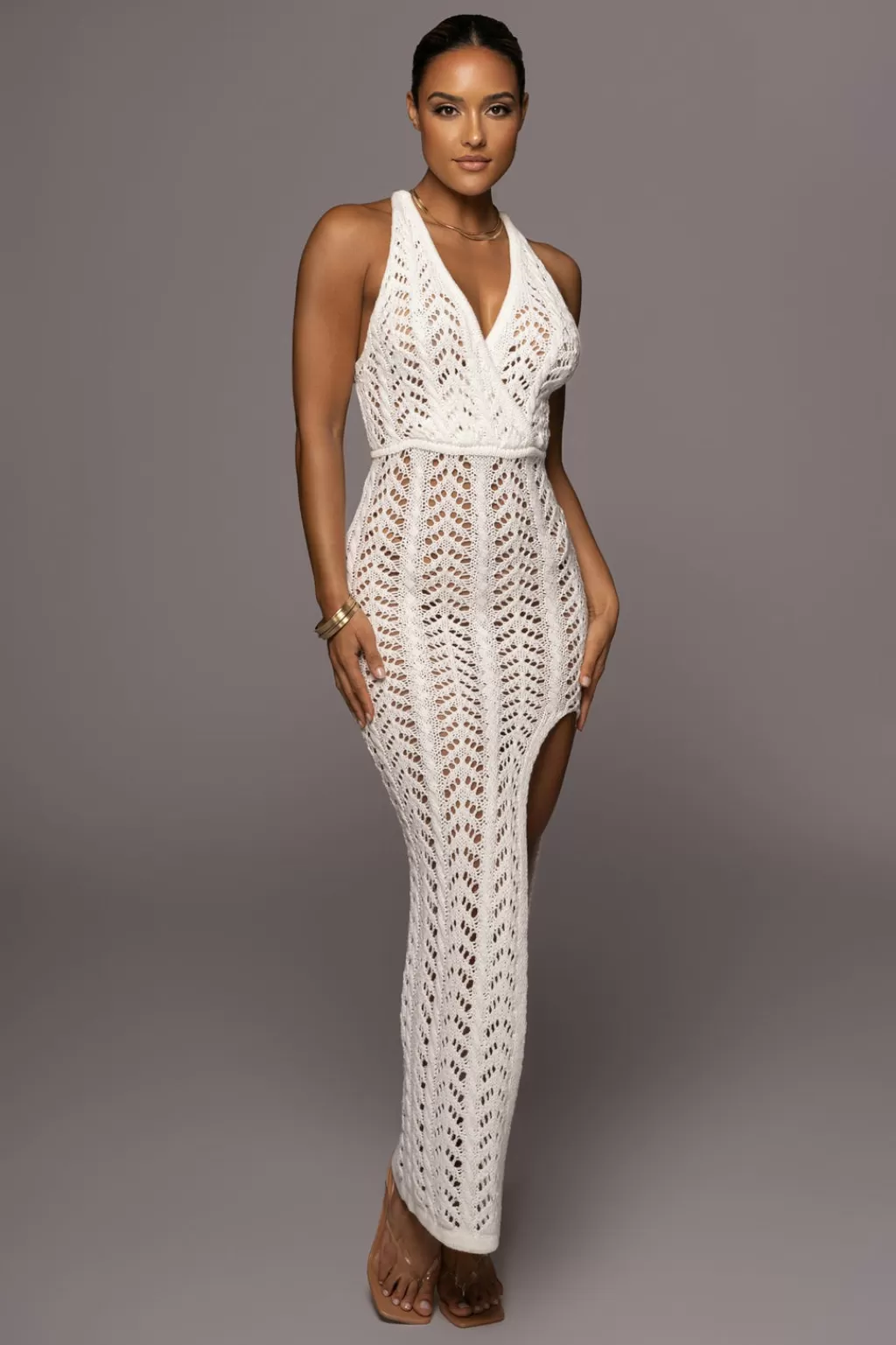 Travel*JLUXLABEL Ivory Melyka Crochet Maxi Dress