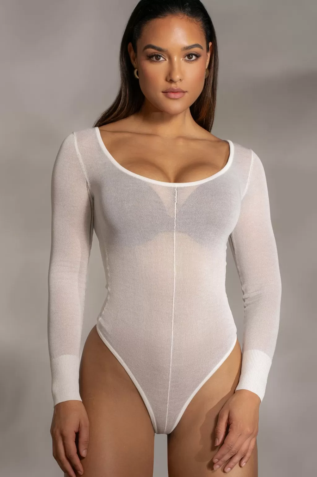 Long Sleeves*JLUXLABEL Ivory Nerida Sheer Knit Bodysuit