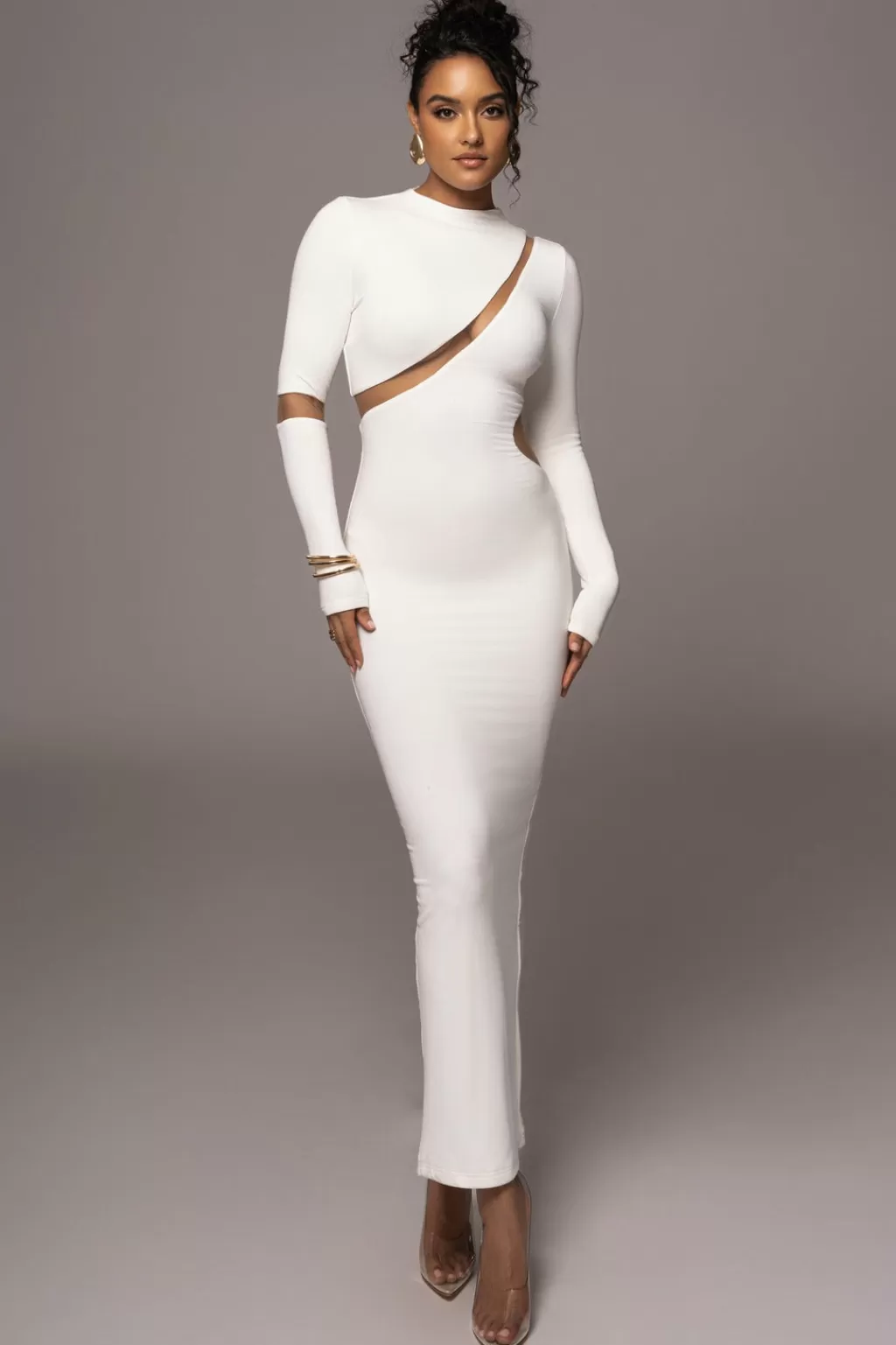 Curve Dresses*JLUXLABEL Ivory Show Stopper High Neck Dress