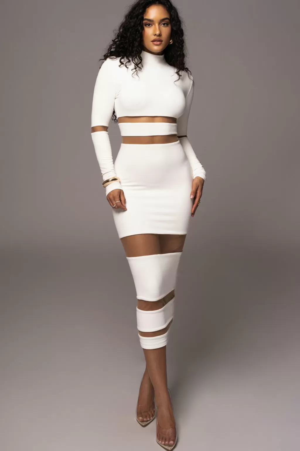 Curve Dresses*JLUXLABEL Ivory The One Mock Neck Midi Dress