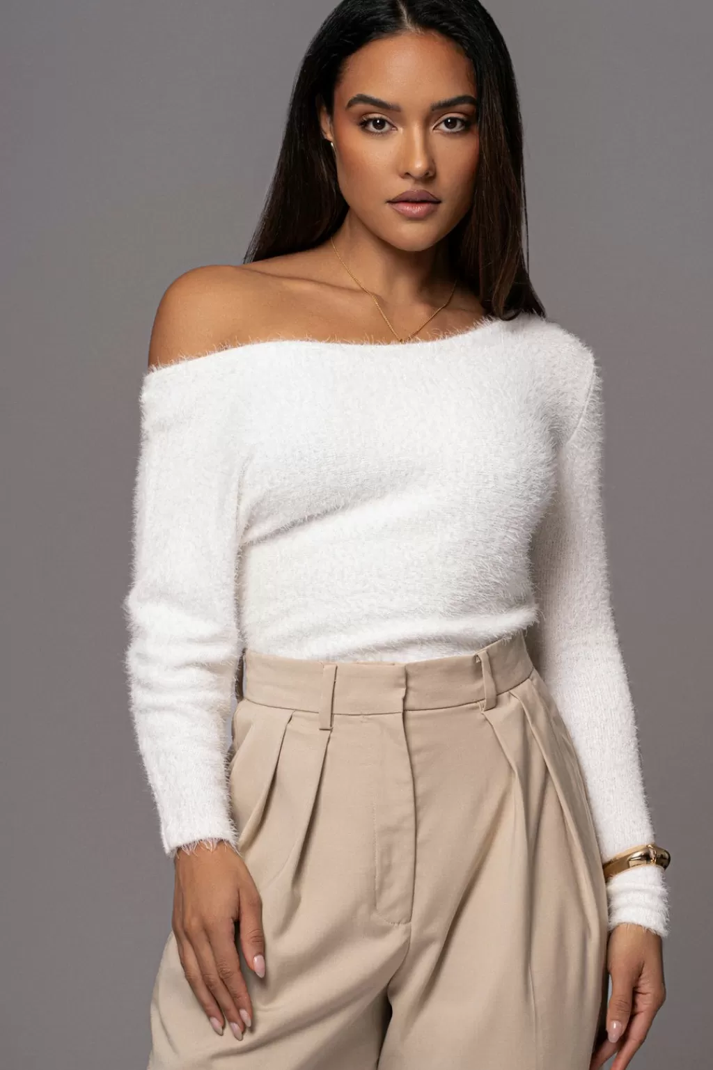 Long Sleeves*JLUXLABEL Ivory Yesenia Asymmetrical Knit Top