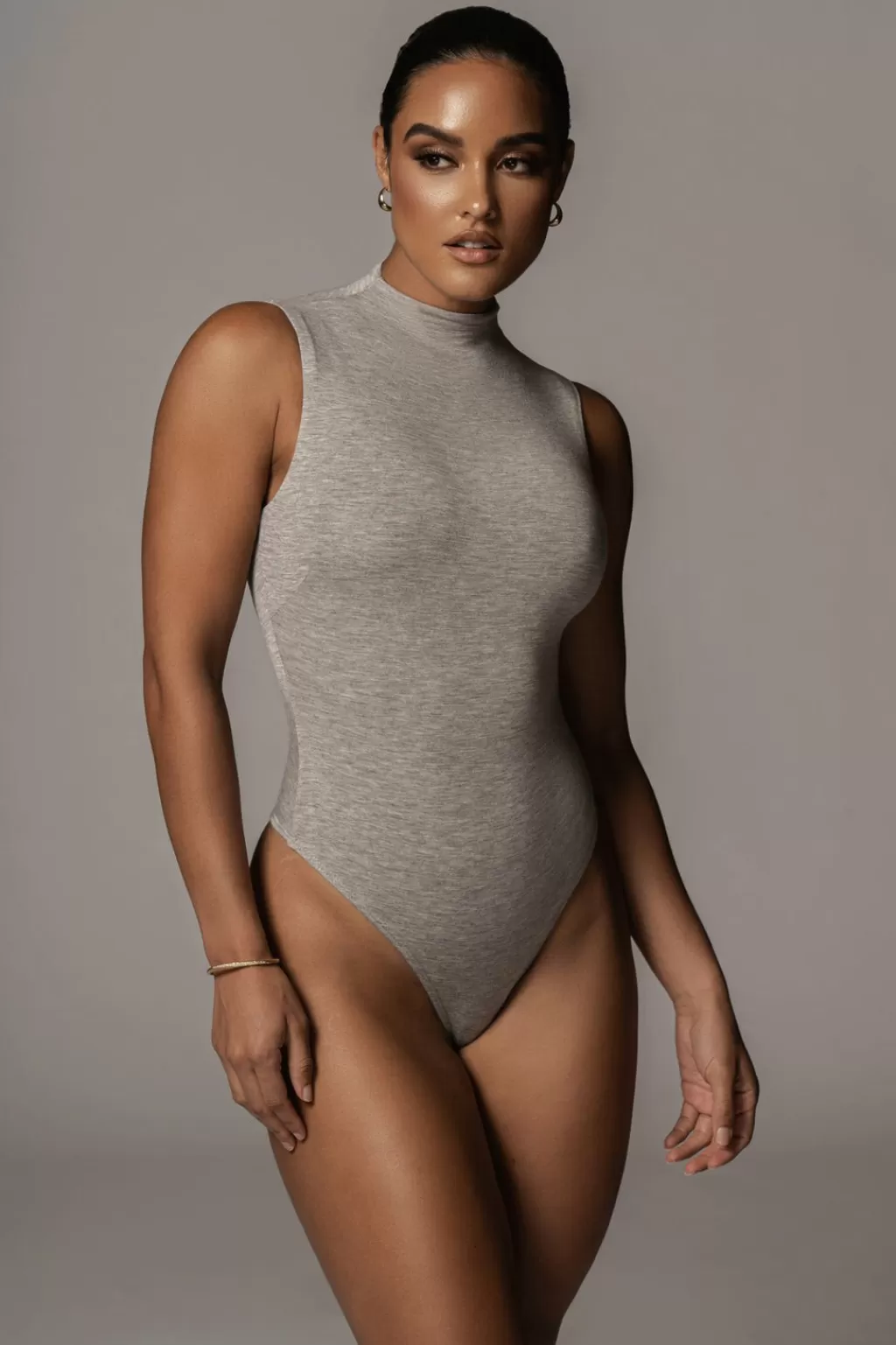 Bodysuits*JLUXLABEL Jluxbasix Grey Ciela High Neck Bodysuit