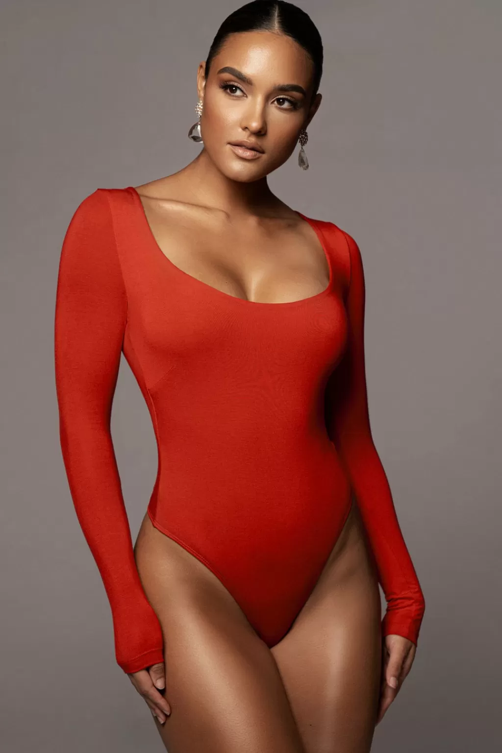 Bodysuits*JLUXLABEL Jluxbasix Red Bethie Scoop Long Sleeve Bodysuit