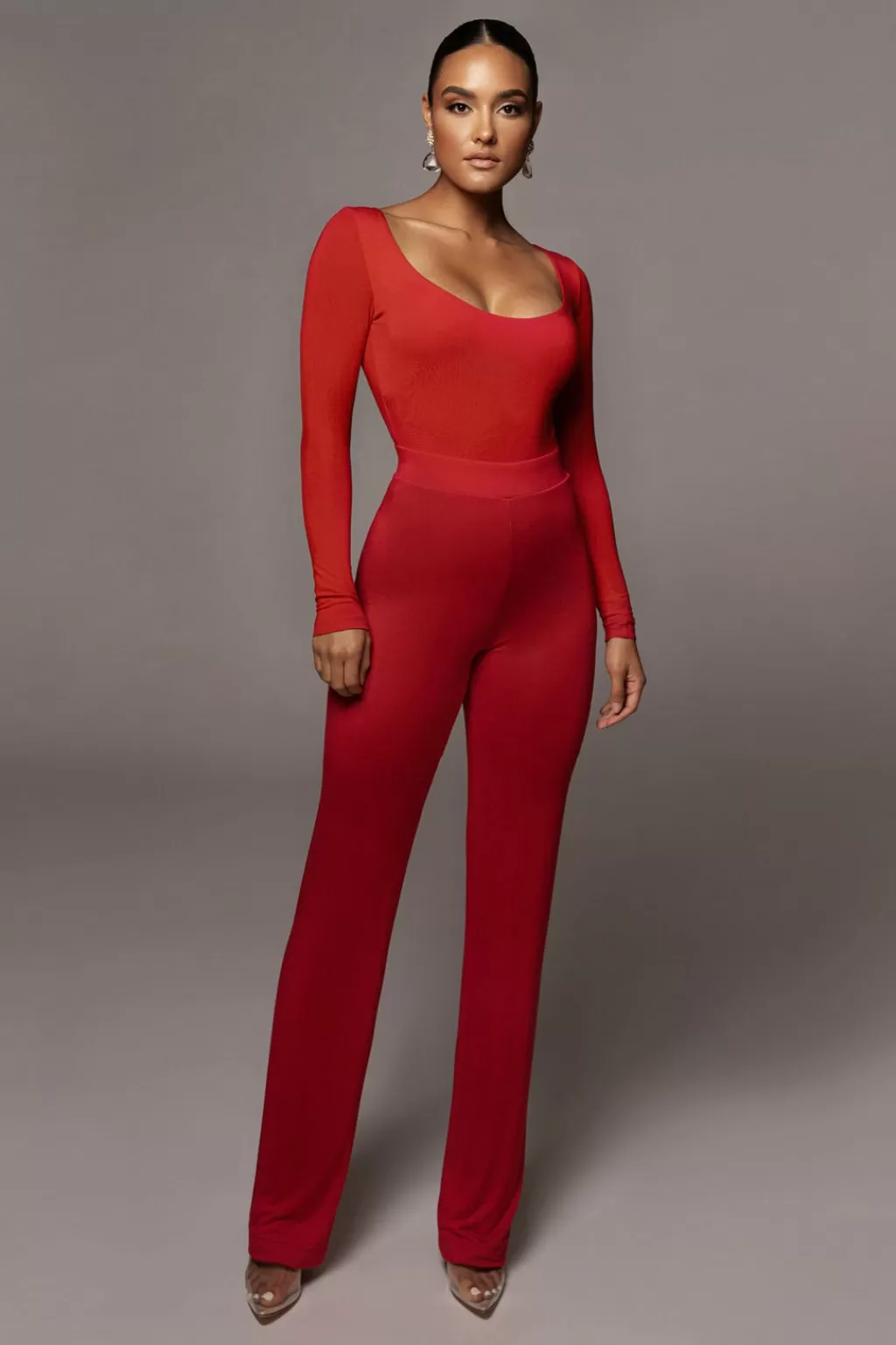 Bodysuits*JLUXLABEL Jluxbasix Red Bethie Scoop Long Sleeve Bodysuit