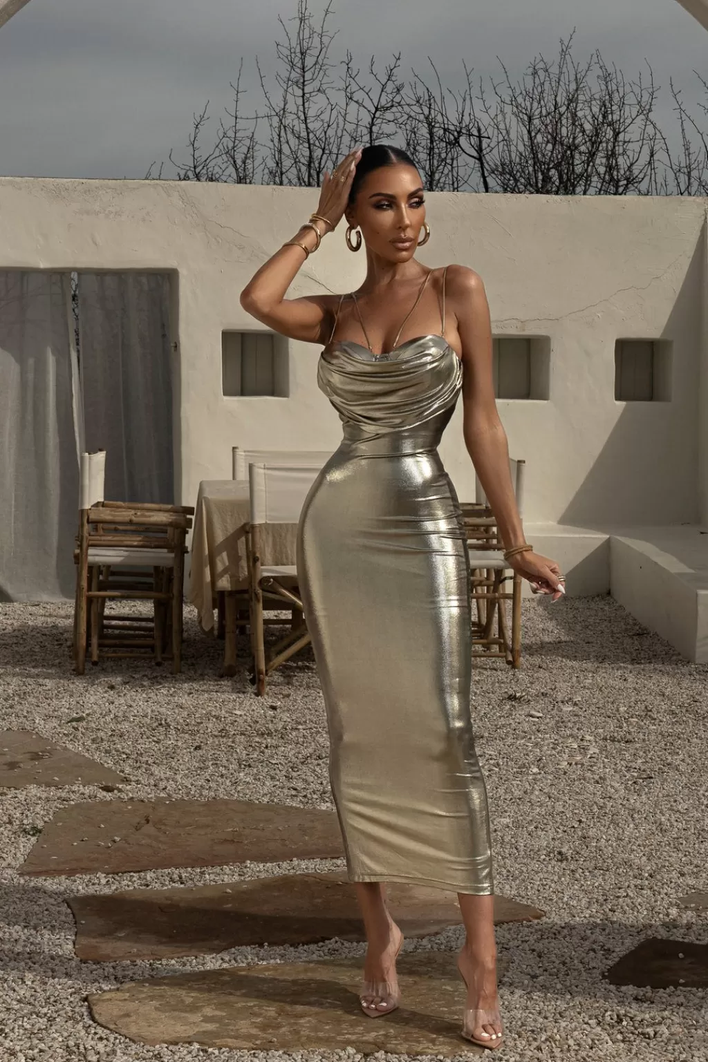 Midi Dresses*JLUXLABEL Light Gold Visions Of You Midi Dress