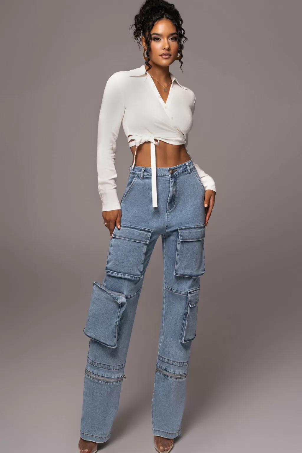 Curve Bottoms*JLUXLABEL Nat & Liv X Denim Show Stop Cargo Jeans